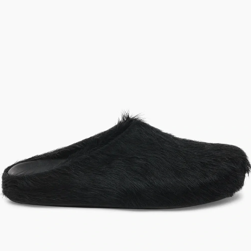 Marni Black Faux Fur Men's Slip-On Loafers